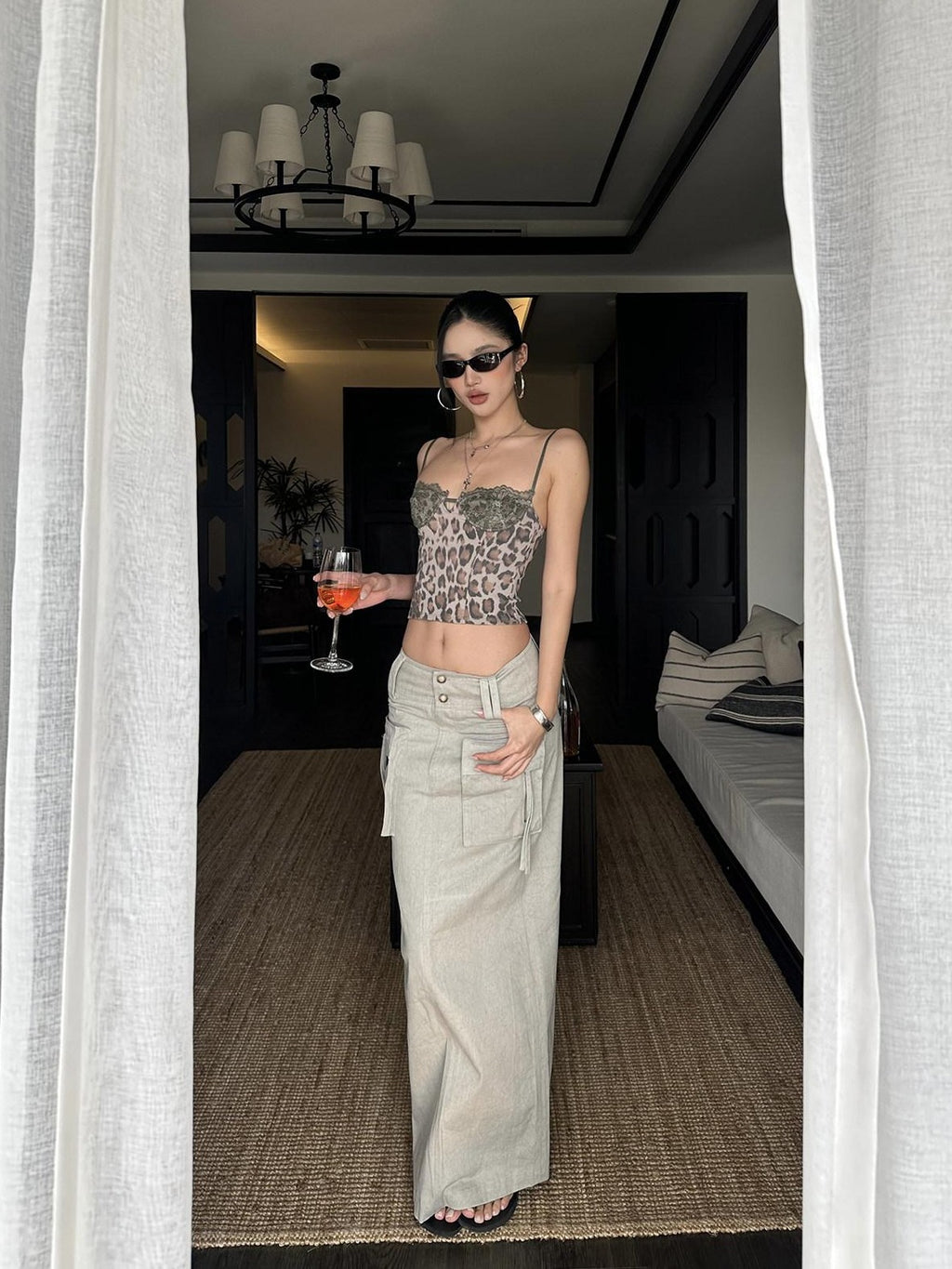 rovente Leopard Print Lace Slim Fit Women's Xinjiang Cotton Short Crop Lace Camisoles