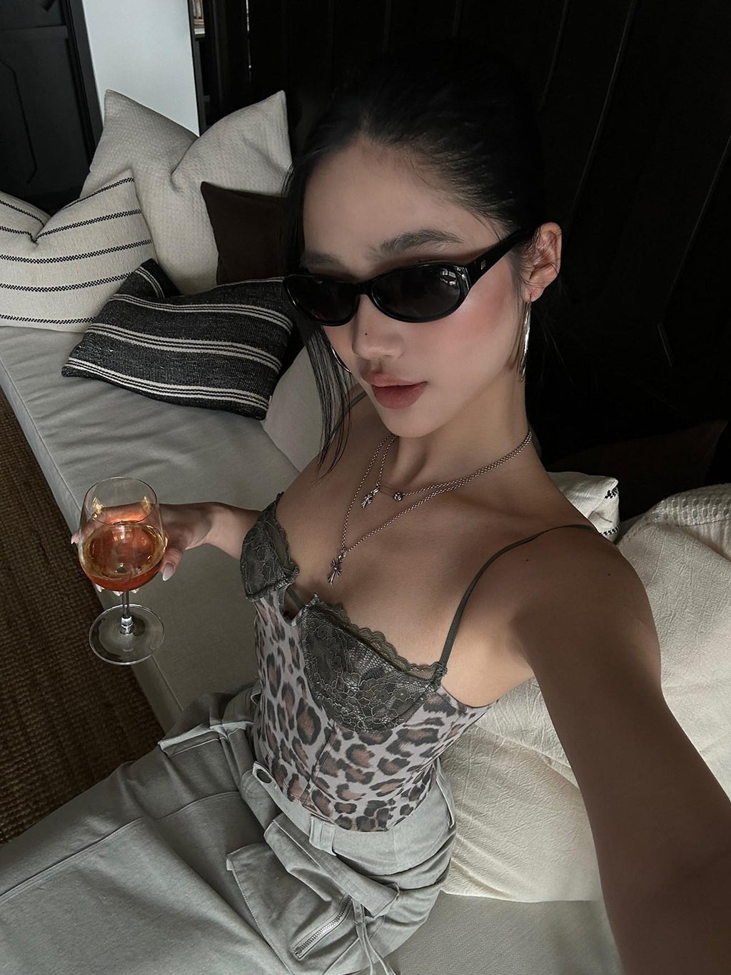 rovente Leopard Print Lace Slim Fit Women's Xinjiang Cotton Short Crop Lace Camisoles
