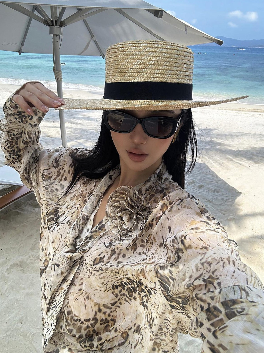rovente Leopard Print Loose Long Sleeve Tie Neck Women's Polyester Shirt Jackets