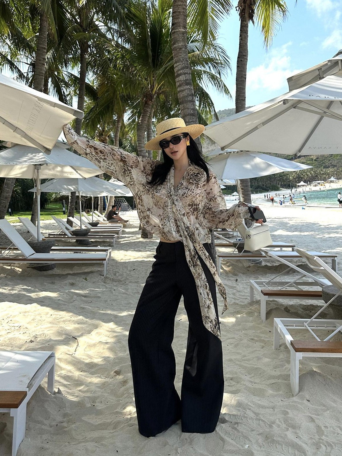 rovente Leopard Print Loose Long Sleeve Tie Neck Women's Polyester Shirt Jackets