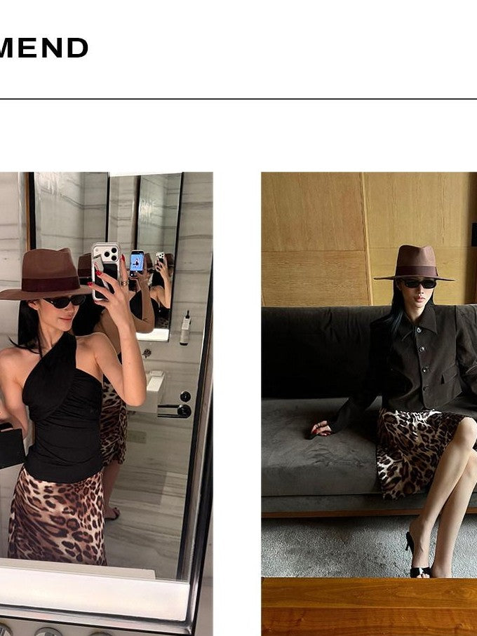 rovente Leopard Print Low Waist Slim Fit Women's Woven Polyester Bodycon Skirts