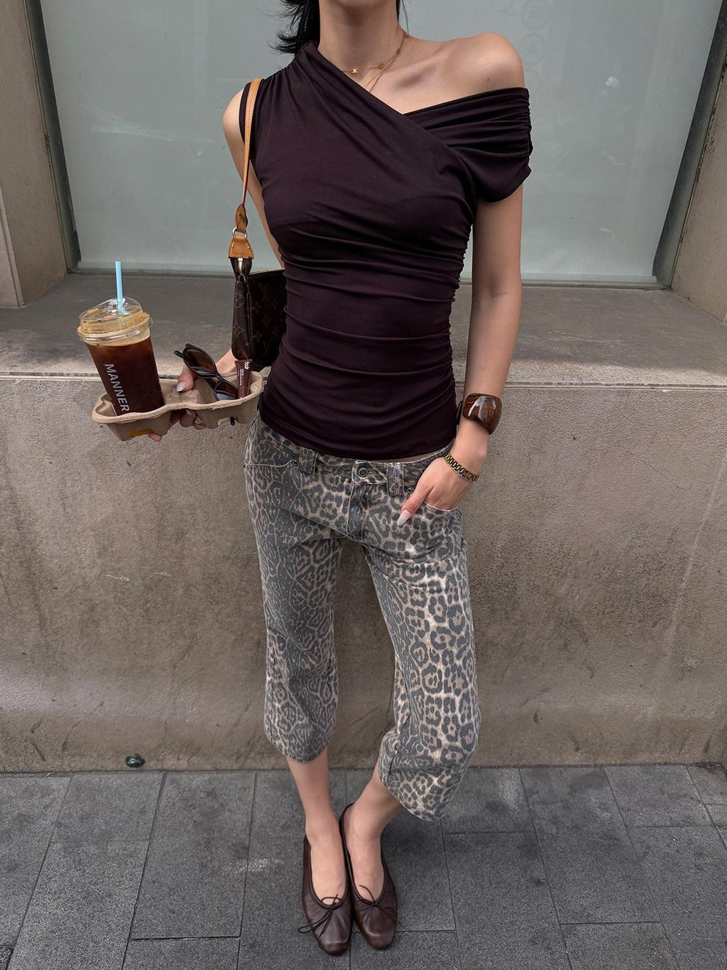 rovente Leopard Print Micro Flare Low Rise Vintage Slim Straight Women's Capri Pants