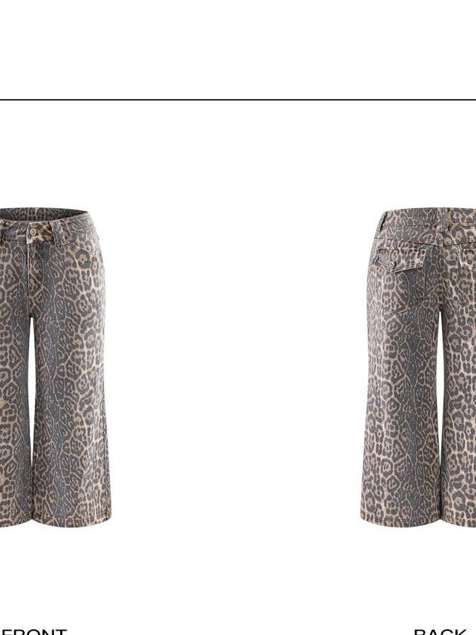 rovente Leopard Print Micro Flare Low Rise Vintage Slim Straight Women's Capri Pants