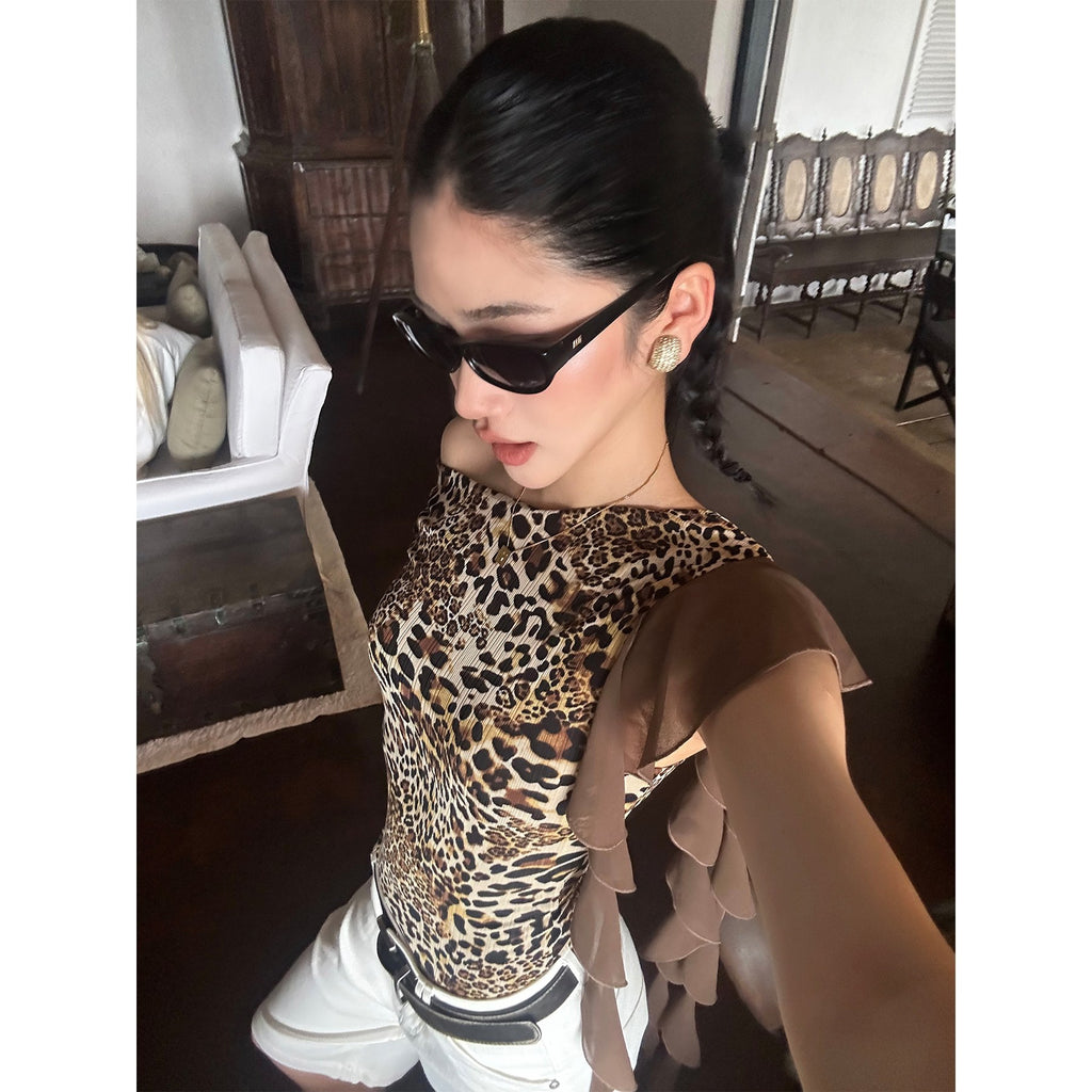 rovente_Leopard_Print_Ribbon_Slim_Fit_Women's_Polyester_Off-shoulder_T-shirts_876983428322_MISSTT
