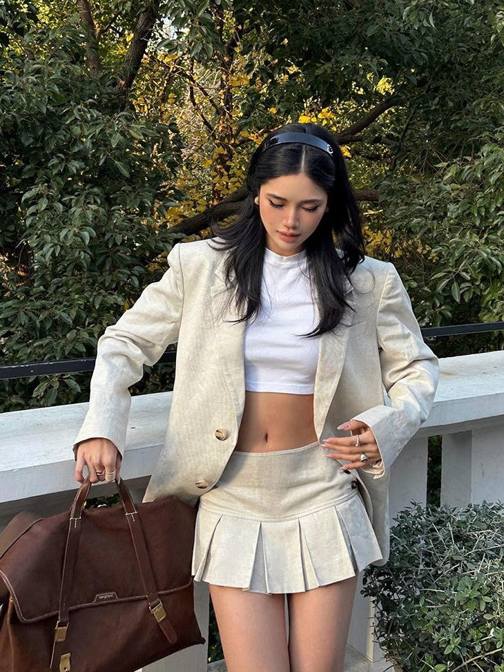 rovente Light Beige Notch Lapel Padded Shoulders Single Button Loose Fit Women's Blazers