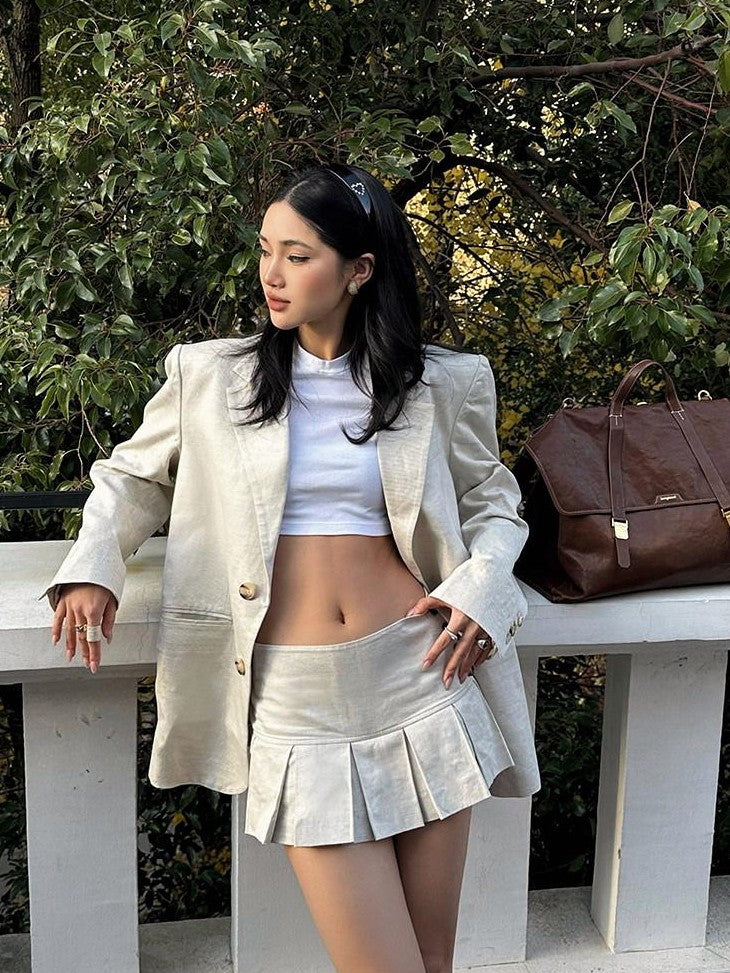 rovente Light Beige Notch Lapel Padded Shoulders Single Button Loose Fit Women's Blazers