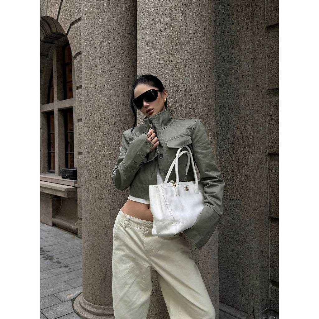 rovente_Light_Gray_Stand_Collar_Cropped_Loose_Vintage_Slimming_Women's_Utility_Jackets_1066083784799_MISSTT