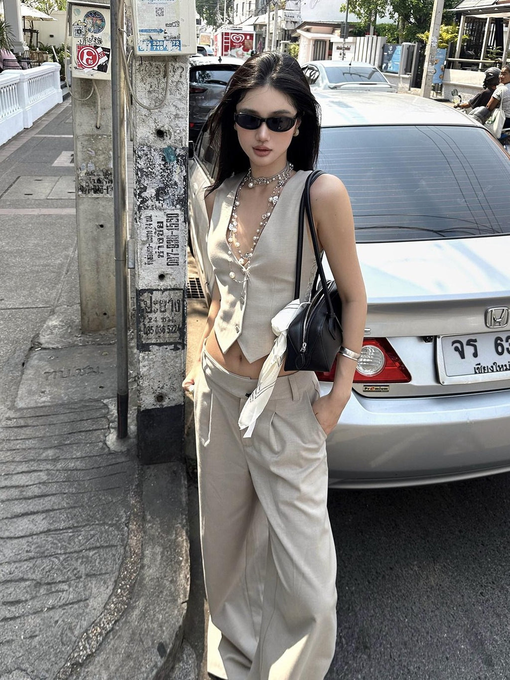 rovente Light Khaki Drapey Floor Length Slimming Loose Women's Wool Blend Wide-leg Pants