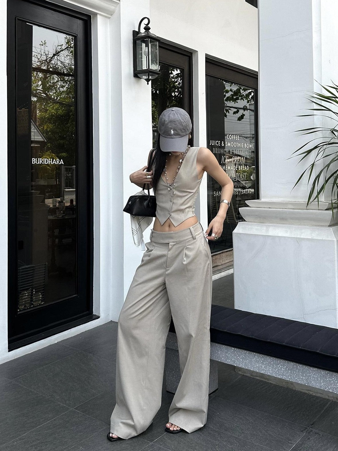 rovente Light Khaki Drapey Floor Length Slimming Loose Women's Wool Blend Wide-leg Pants