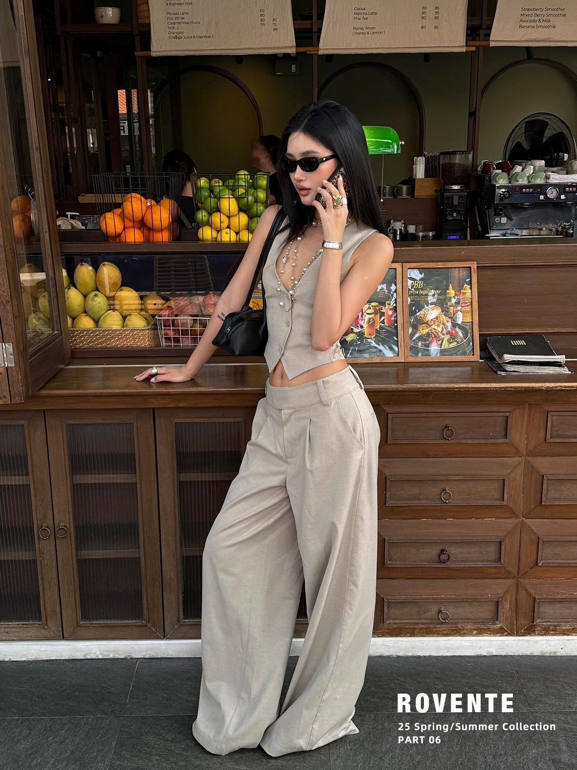 rovente Light Khaki Drapey Floor Length Slimming Loose Women's Wool Blend Wide-leg Pants