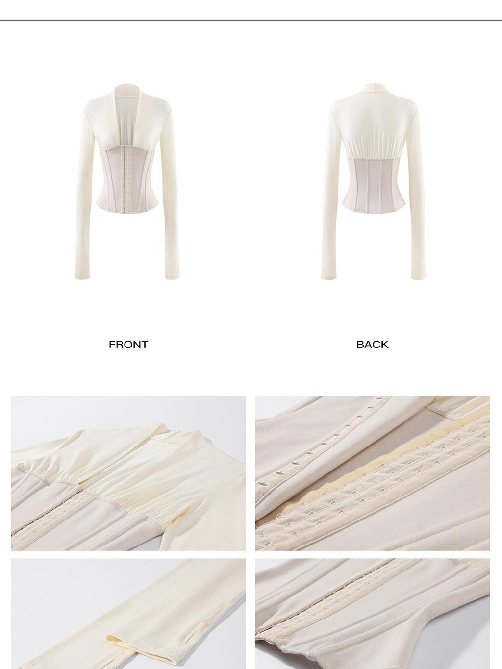 rovente Light Khaki Fishbone Hourglass V-neck Waist Cinch Women's Long Sleeve T-shirts