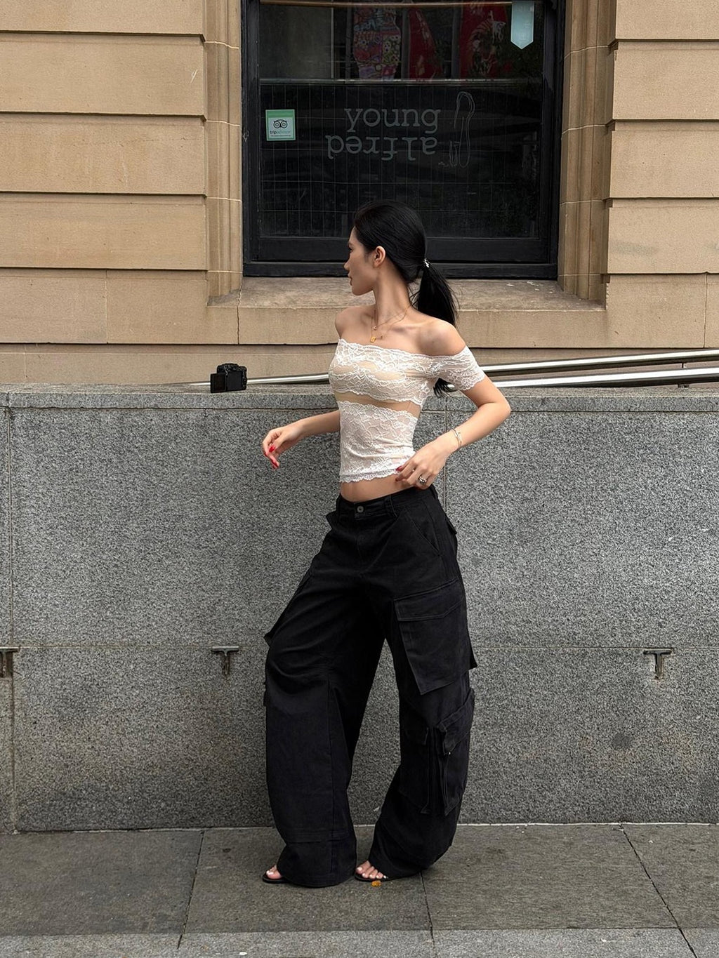 rovente Long Leg Cool Black Workwear Wide Straight Pocket Zip Women's Cotton Cargo Pants