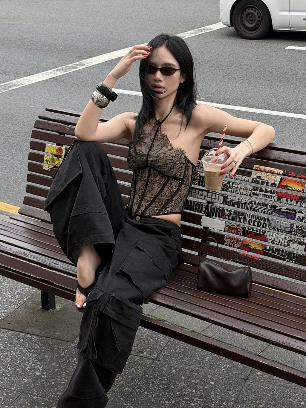 rovente Long Leg Cool Black Workwear Wide Straight Pocket Zip Women's Cotton Cargo Pants