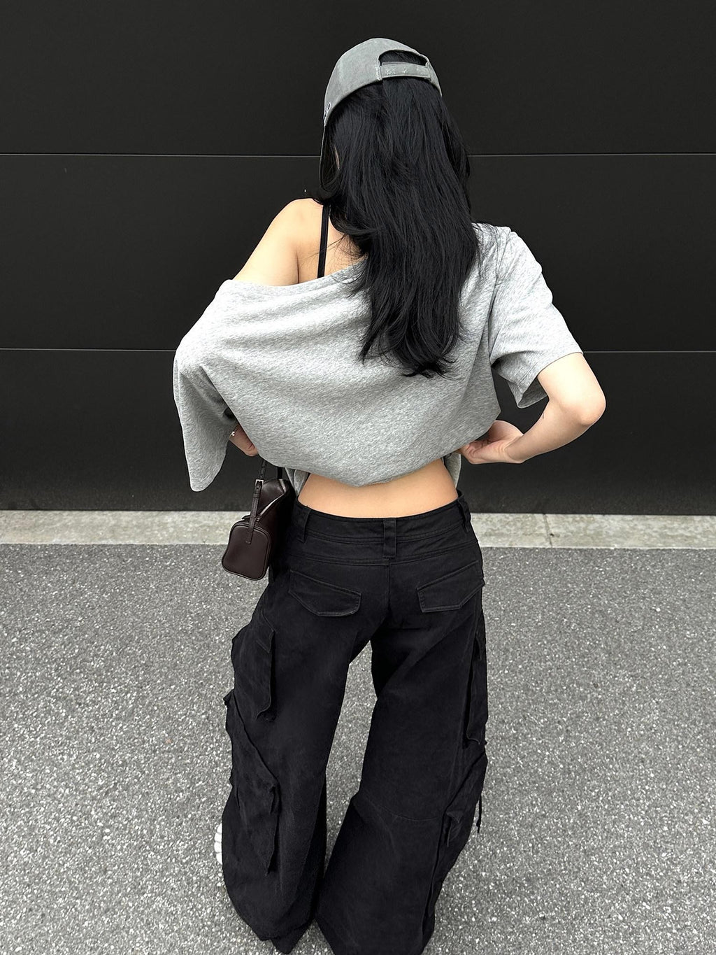 rovente Long Leg Cool Black Workwear Wide Straight Pocket Zip Women's Cotton Cargo Pants
