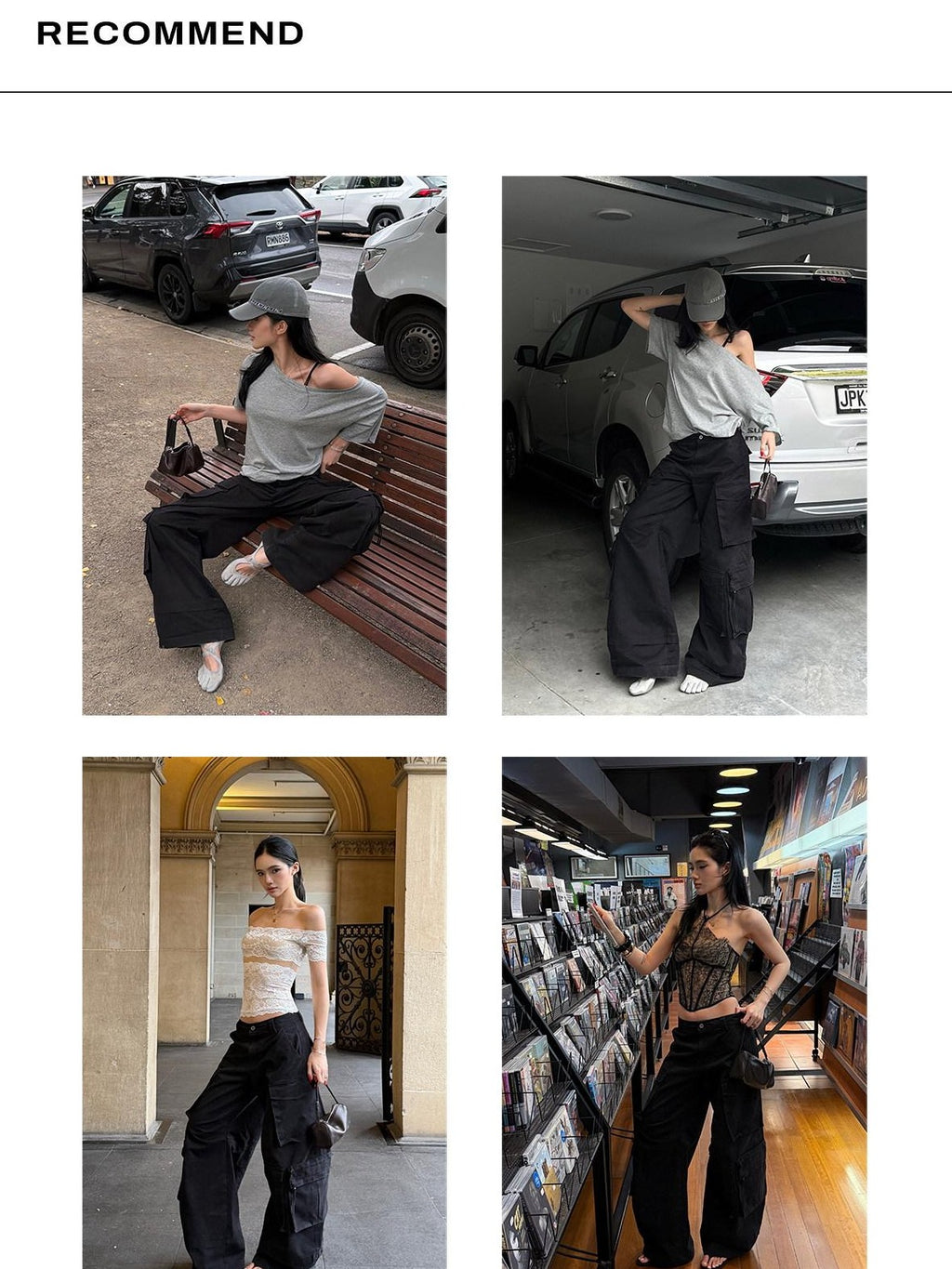 rovente Long Leg Cool Black Workwear Wide Straight Pocket Zip Women's Cotton Cargo Pants