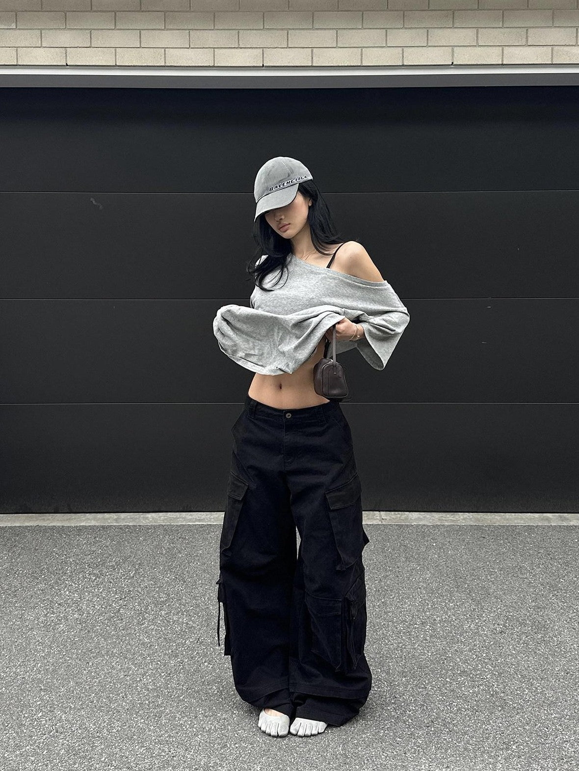 rovente Long Leg Cool Black Workwear Wide Straight Pocket Zip Women's Cotton Cargo Pants