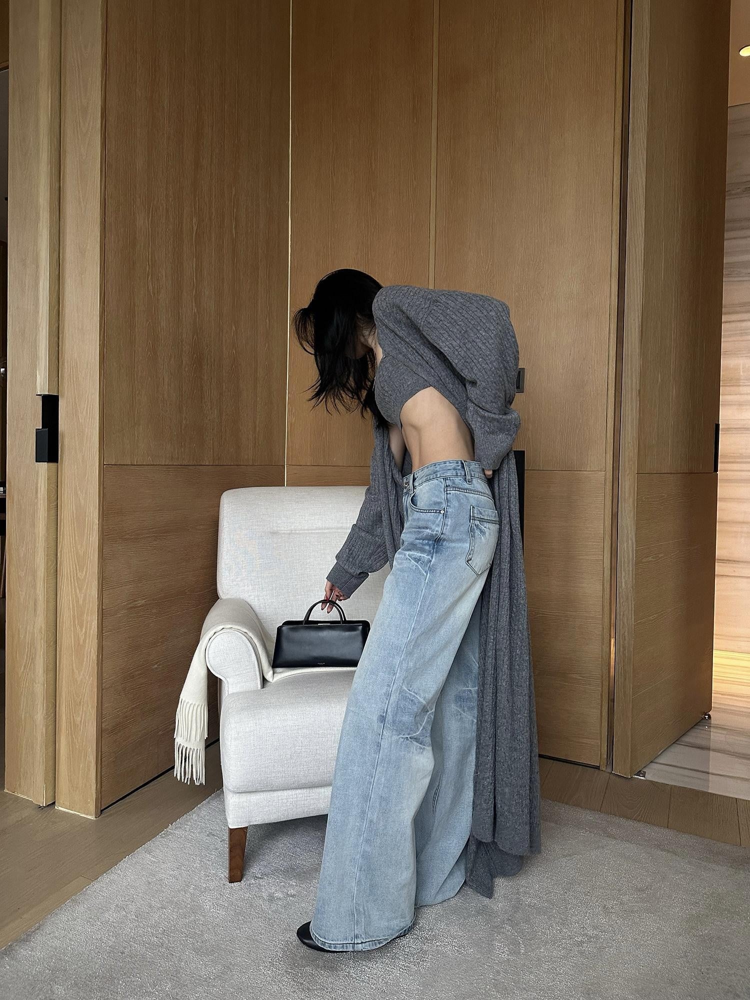 rovente Longline Gray Open Front Loose Knit Women's Wool Blend Cardigans