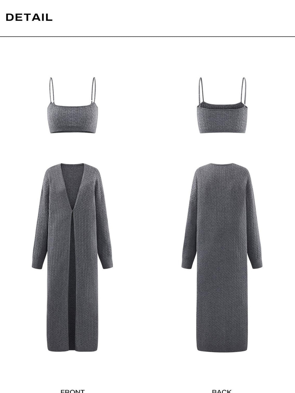 rovente Longline Gray Open Front Loose Knit Women's Wool Blend Cardigans