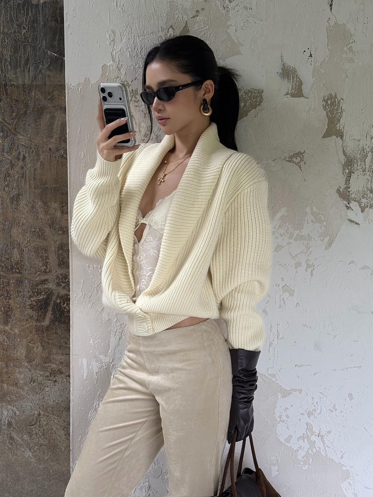 rovente Loose Knit Button Batwing Sleeve Women's Wool Cardigans