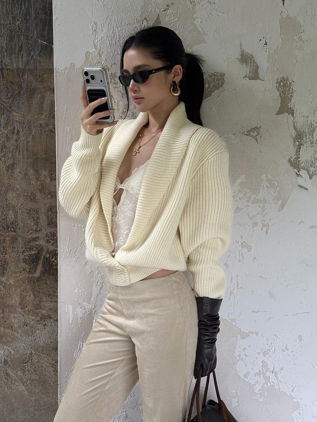 rovente Loose Knit Button Batwing Sleeve Women's Wool Cardigans