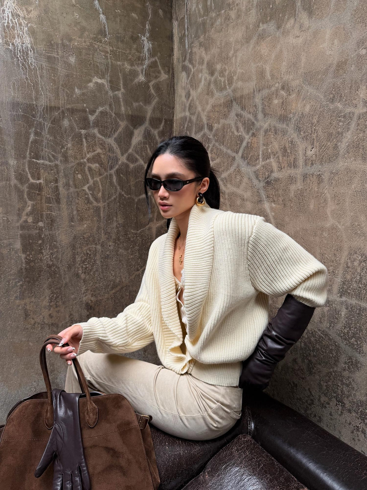 rovente Loose Knit Button Batwing Sleeve Women's Wool Cardigans