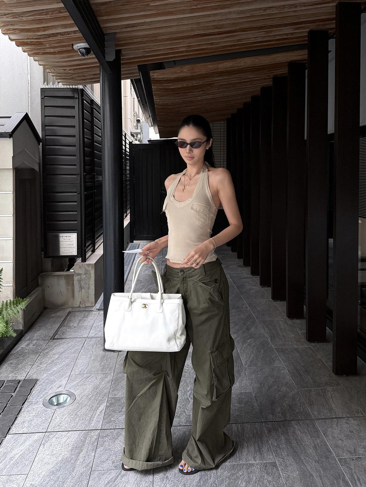 rovente Military Green Cargo Low Rise Vintage Relaxed Women's Wide-leg Pants
