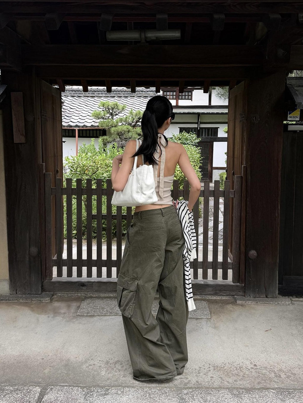 rovente Military Green Cargo Low Rise Vintage Relaxed Women's Wide-leg Pants