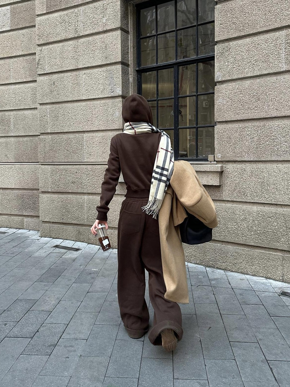 rovente Mocha Coffee Hooded Pullover Long Sleeve Women's Cotton Polyester Tracksuit Sets