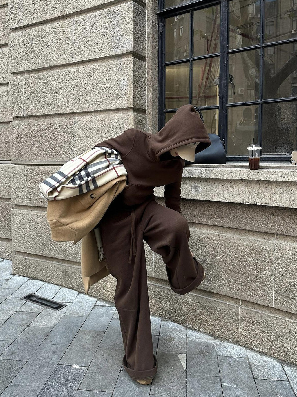 rovente Mocha Coffee Hooded Pullover Long Sleeve Women's Cotton Polyester Tracksuit Sets