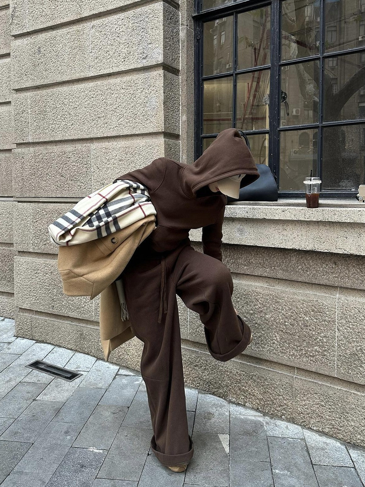 rovente Mocha Coffee Hooded Pullover Long Sleeve Women's Cotton Polyester Tracksuit Sets