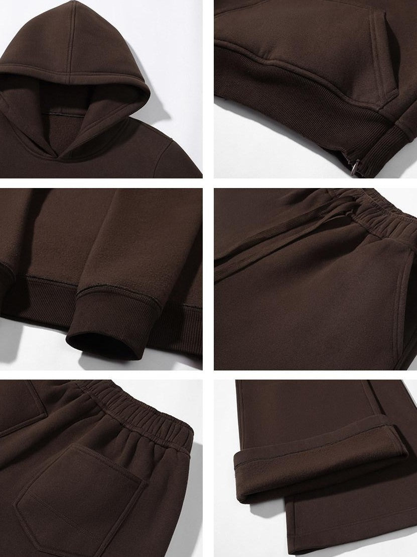 rovente Mocha Coffee Hooded Pullover Long Sleeve Women's Cotton Polyester Tracksuit Sets