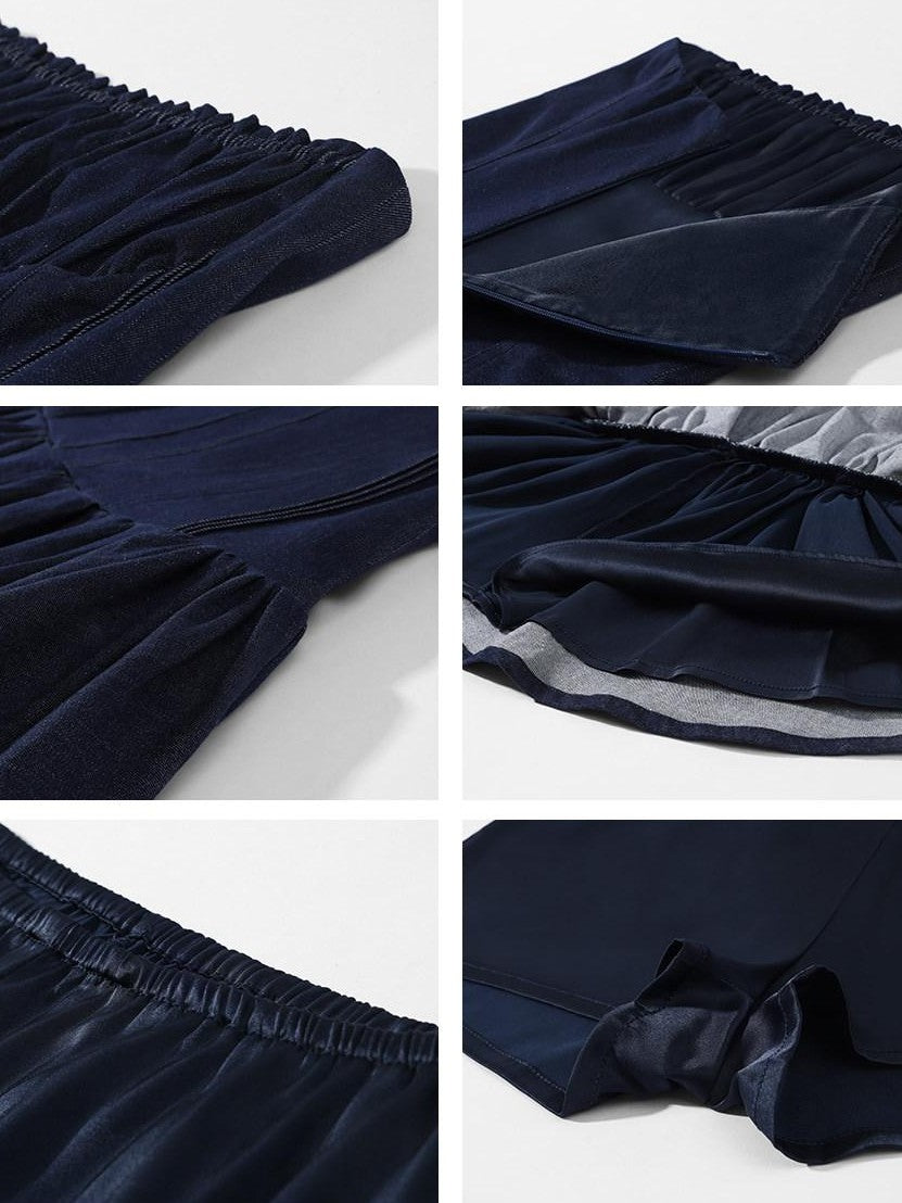 rovente Navy Pleated Strapless Cinched Waist Women's Denim Tube Mini Dresses