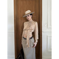 rovente_Nude_Tie_Cinched_Waist_Stand_Collar_Long_Sleeve_Women's_Polyester_Bow_Blouses_971607794228_MISSTT