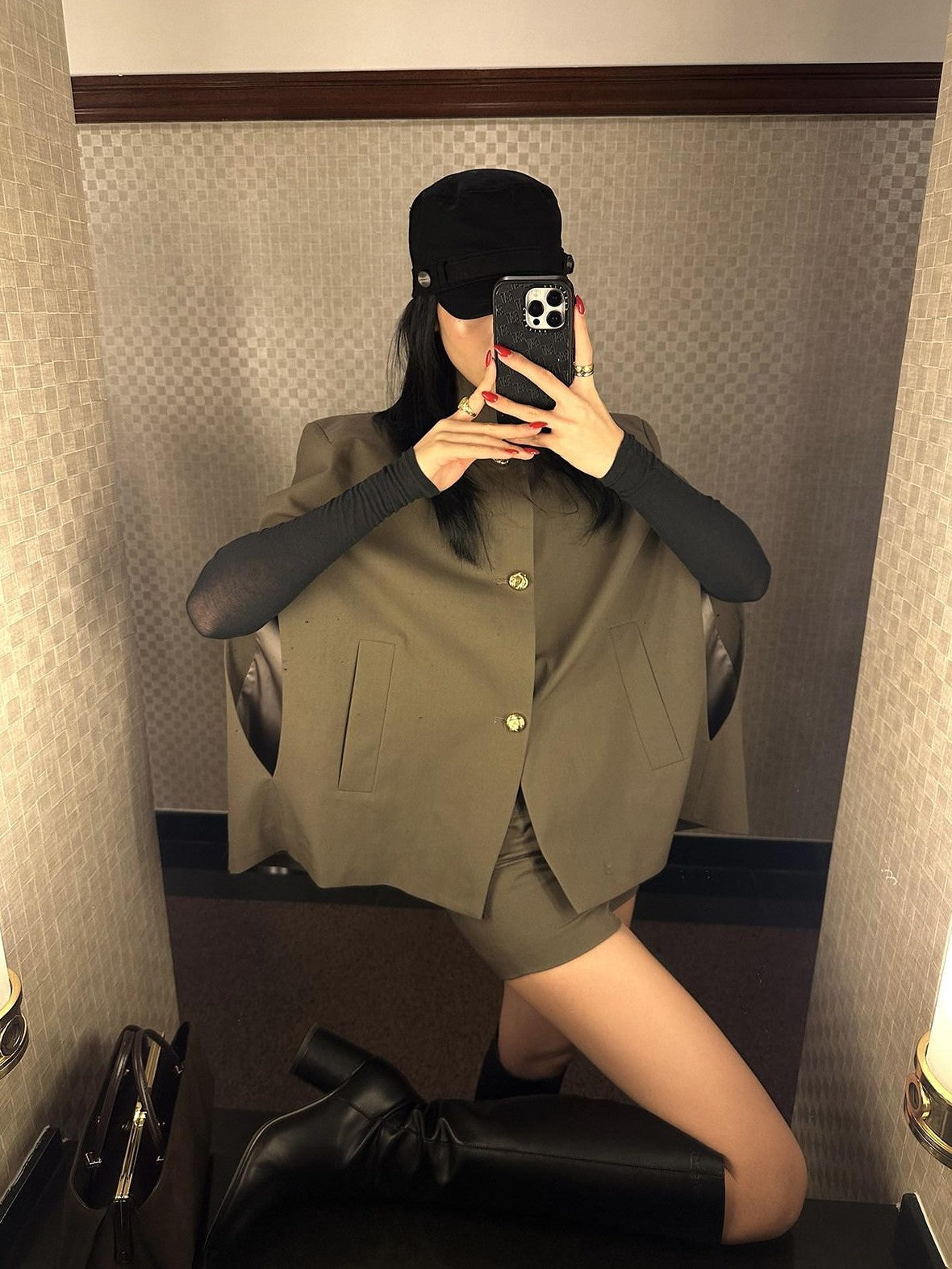 rovente Padded Shoulder High Collar Brown Loose Women's Wool Blend Single-breasted Coats