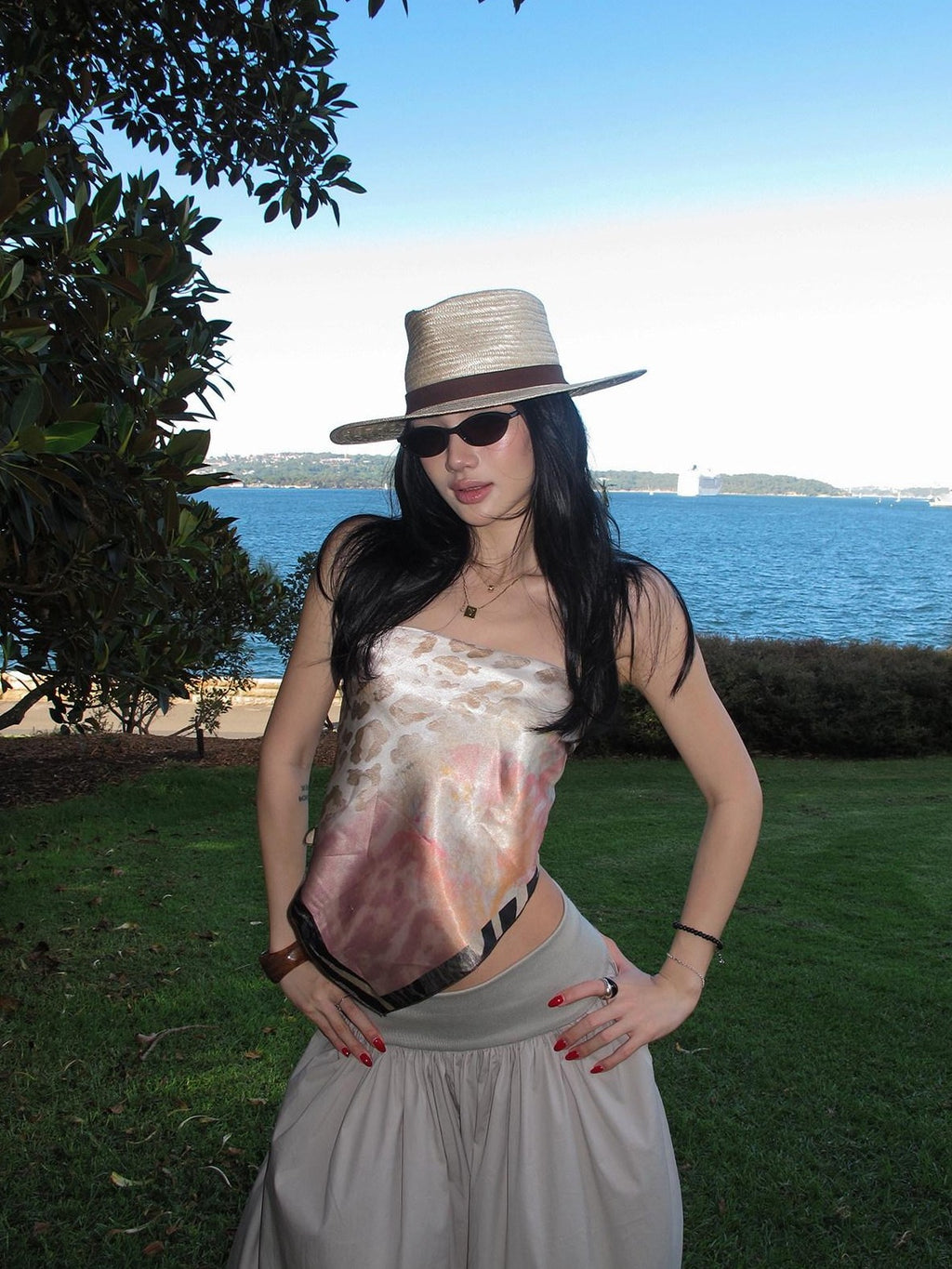 rovente Pink Printed Scarf Style Slim Fit Women's Polyester Tube Tops