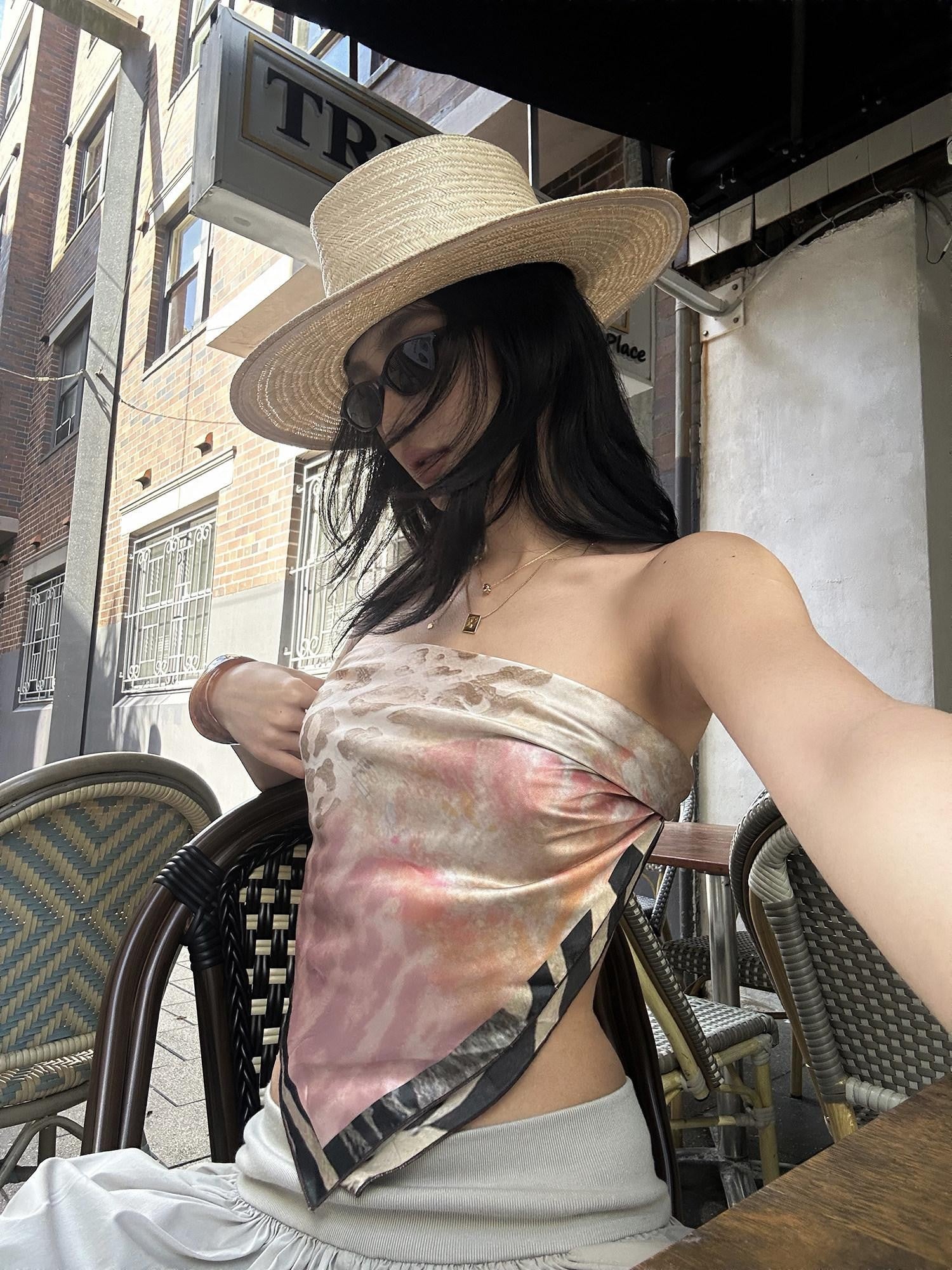 rovente Pink Printed Scarf Style Slim Fit Women's Polyester Tube Tops