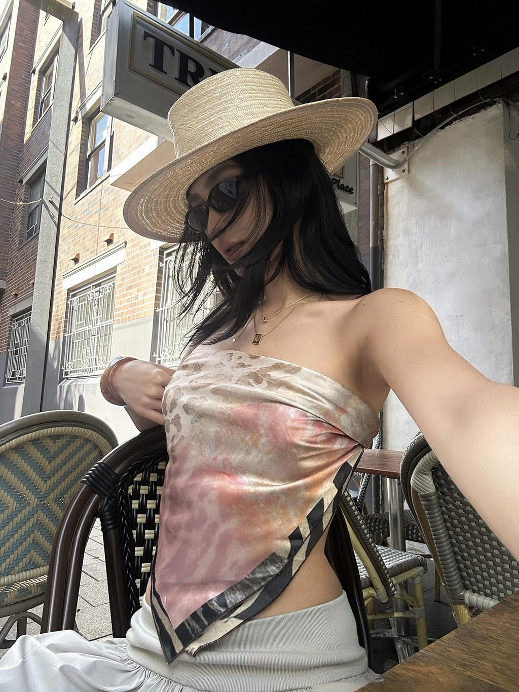 rovente Pink Printed Scarf Style Slim Fit Women's Polyester Tube Tops