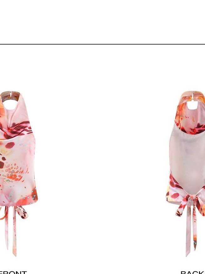 rovente Pink Printed Stand Collar Cropped Cami Sleeveless Women's Halter Tops