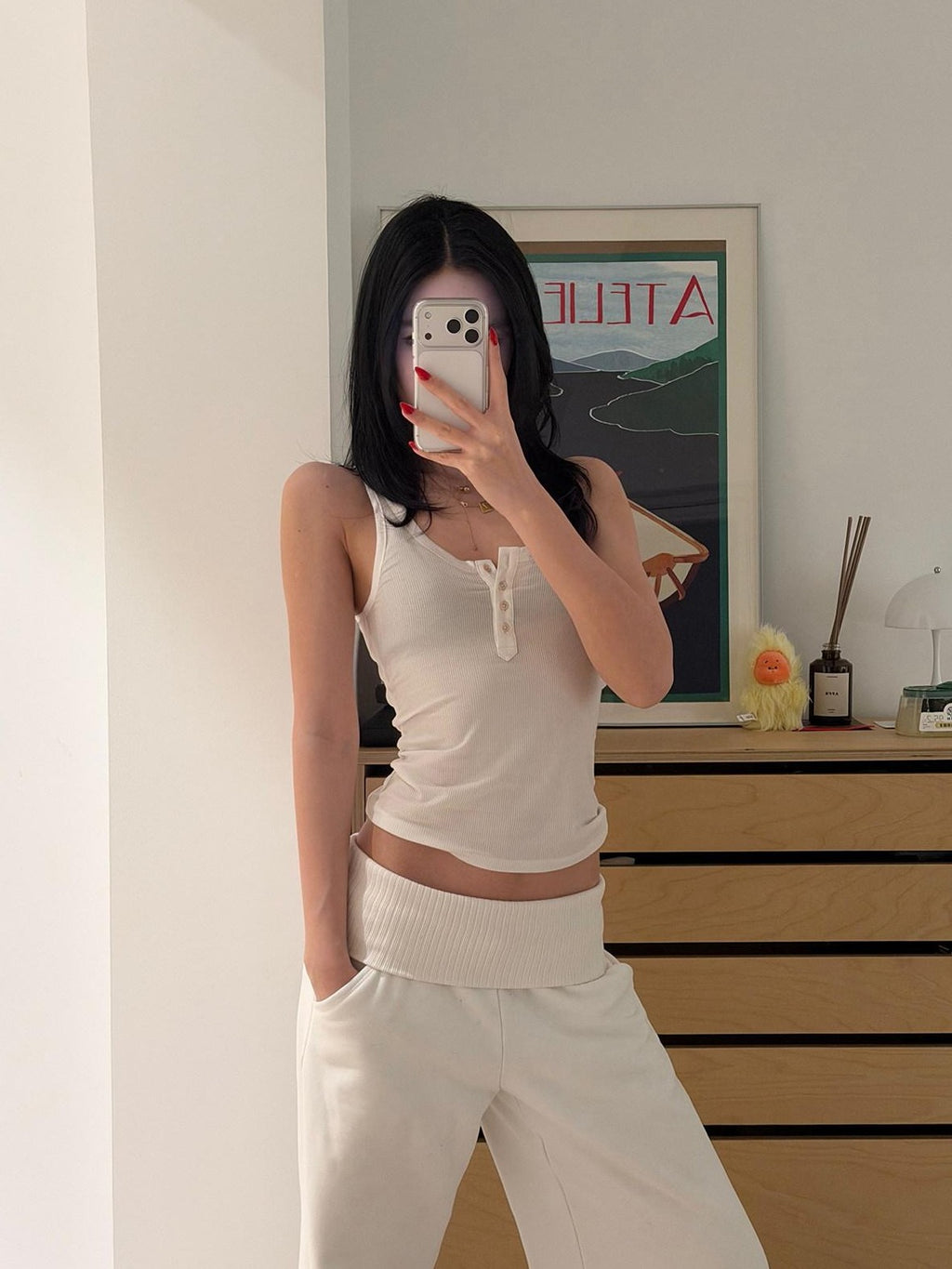 rovente Pure White U Neck Button Slim High Stretch Women's Lyocell Tank Tops