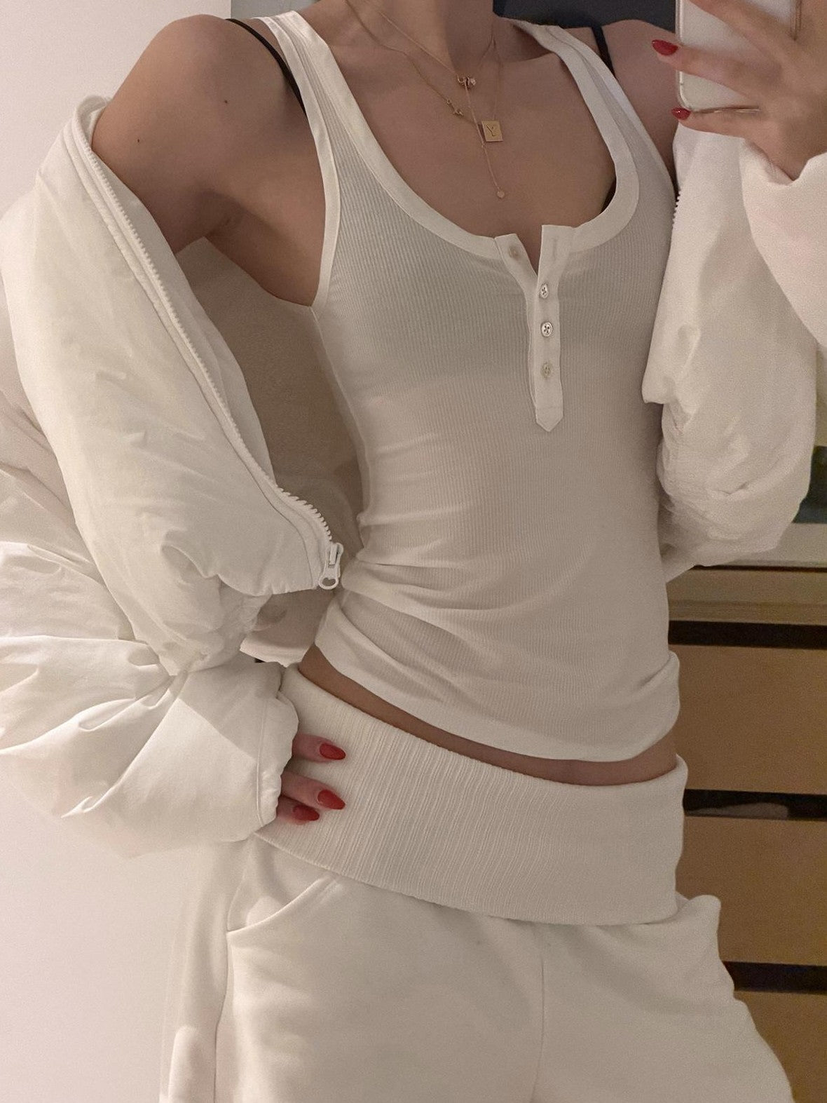 rovente Pure White U Neck Button Slim High Stretch Women's Lyocell Tank Tops