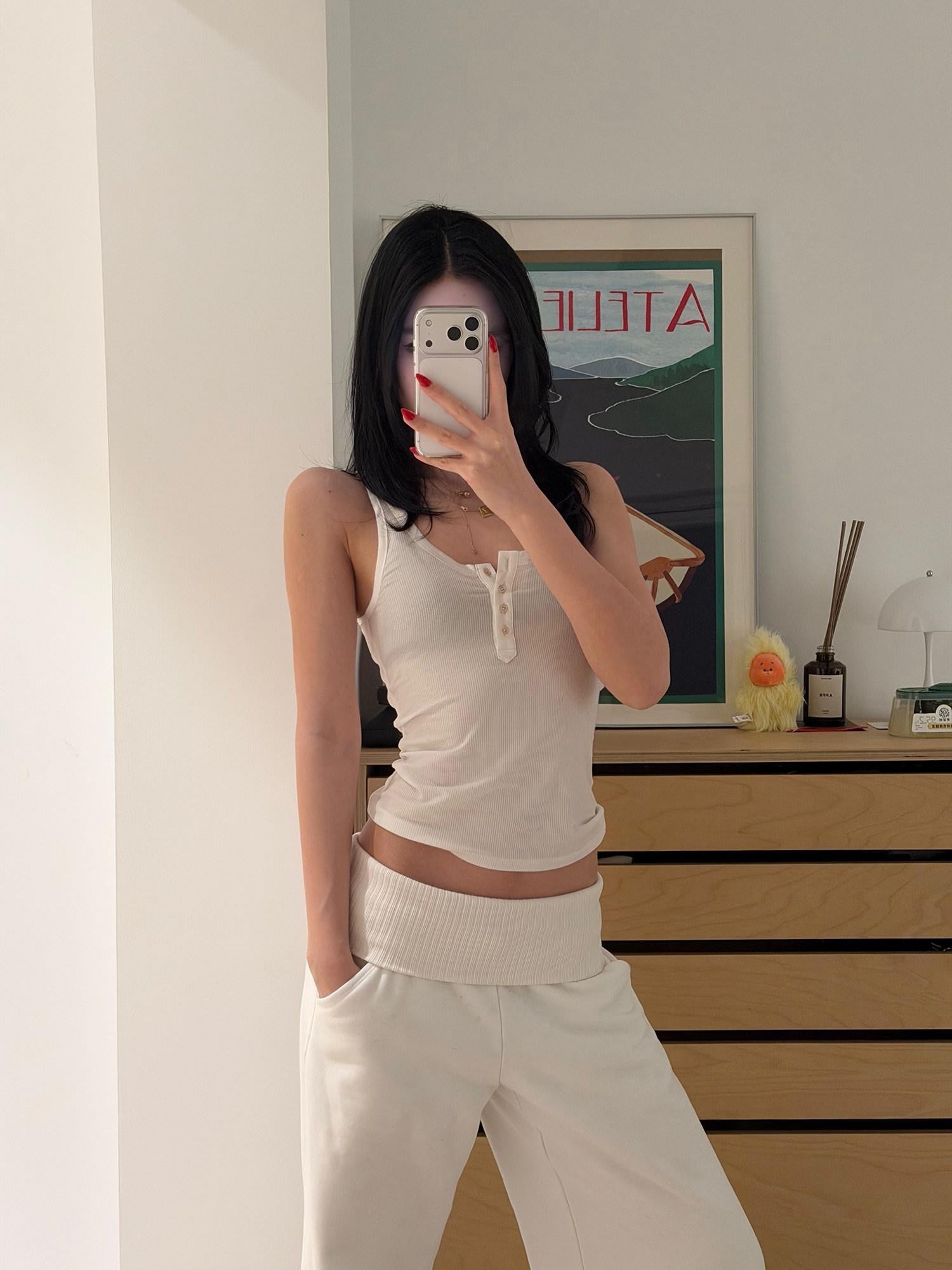 rovente Pure White U Neck Button Slim High Stretch Women's Lyocell Tank Tops