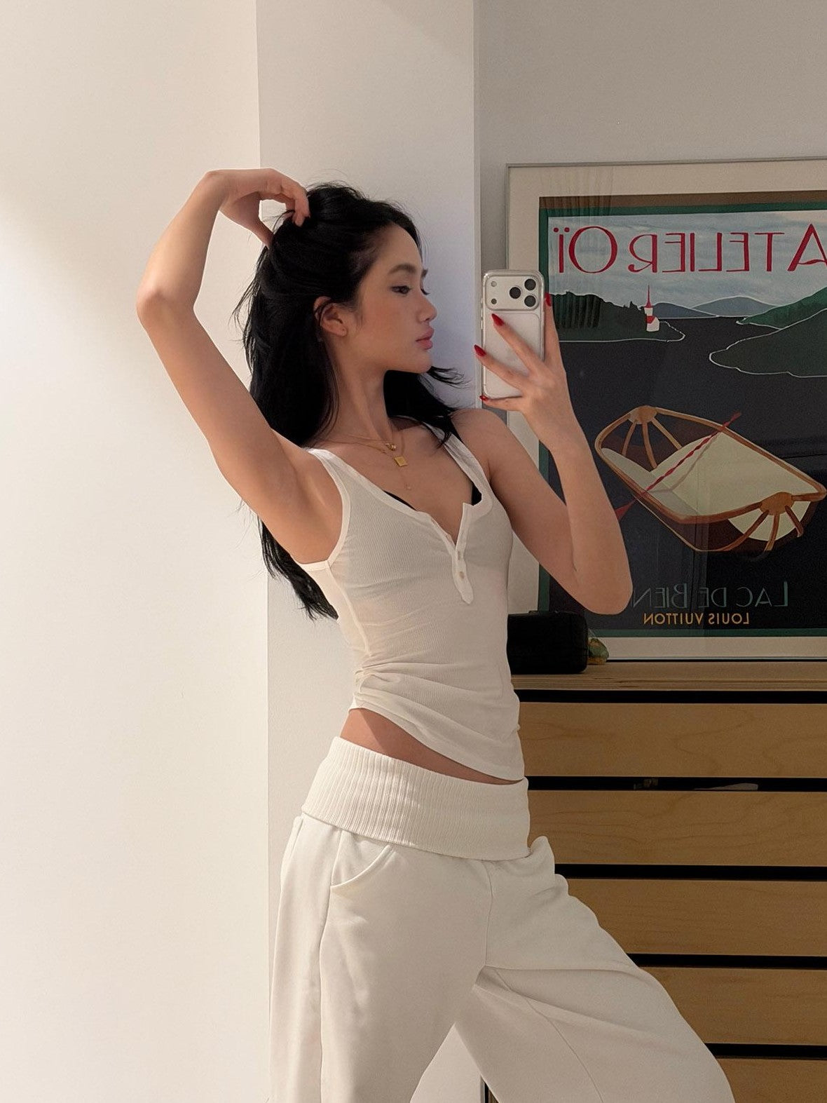 rovente Pure White U Neck Button Slim High Stretch Women's Lyocell Tank Tops