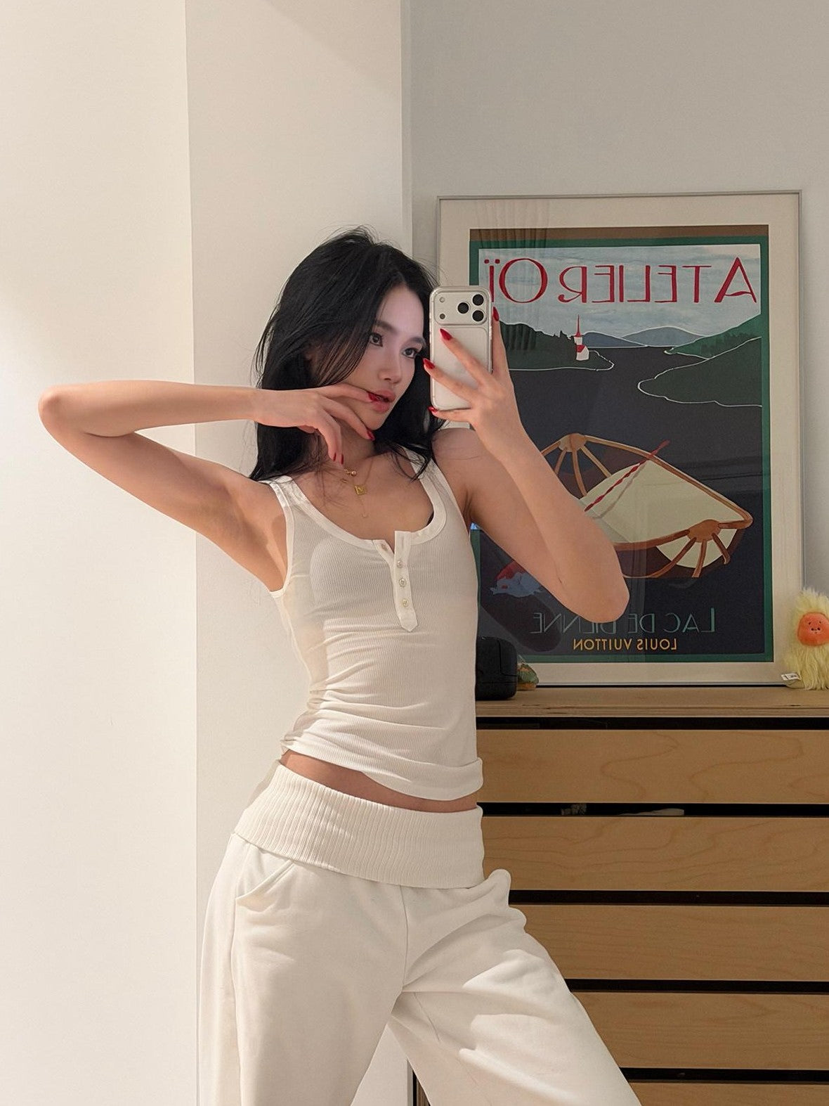 rovente Pure White U Neck Button Slim High Stretch Women's Lyocell Tank Tops
