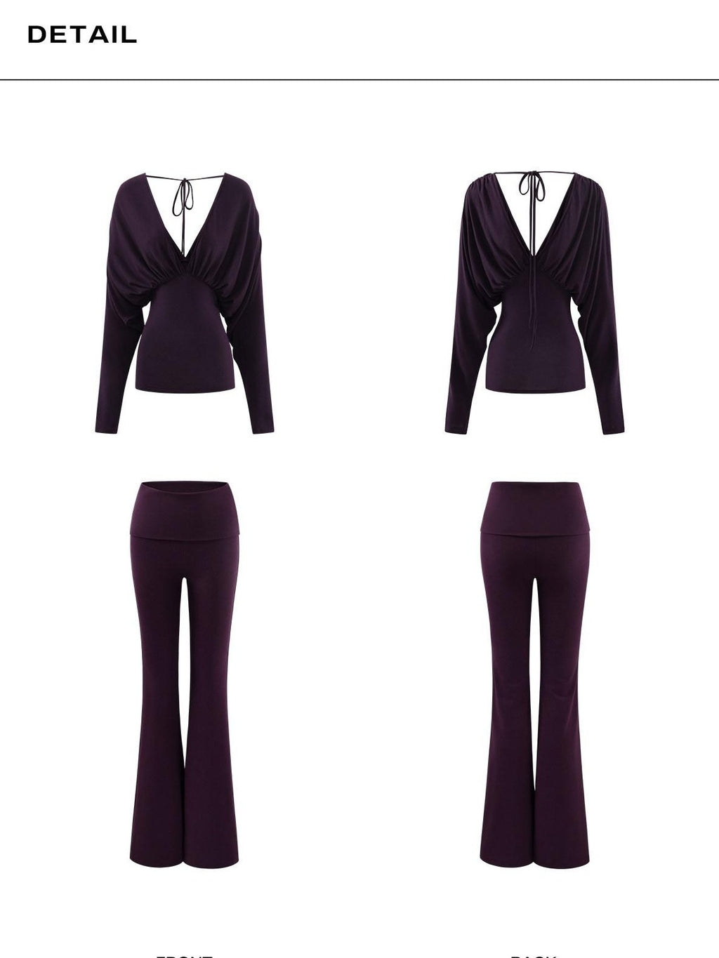 rovente Purple V-neck Slim Knit Women's Lyocell Wool Casual Top & Pants Sets
