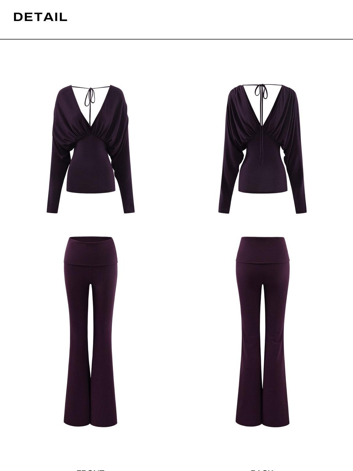 rovente Purple V-neck Slim Knit Women's Lyocell Wool Casual Top & Pants Sets