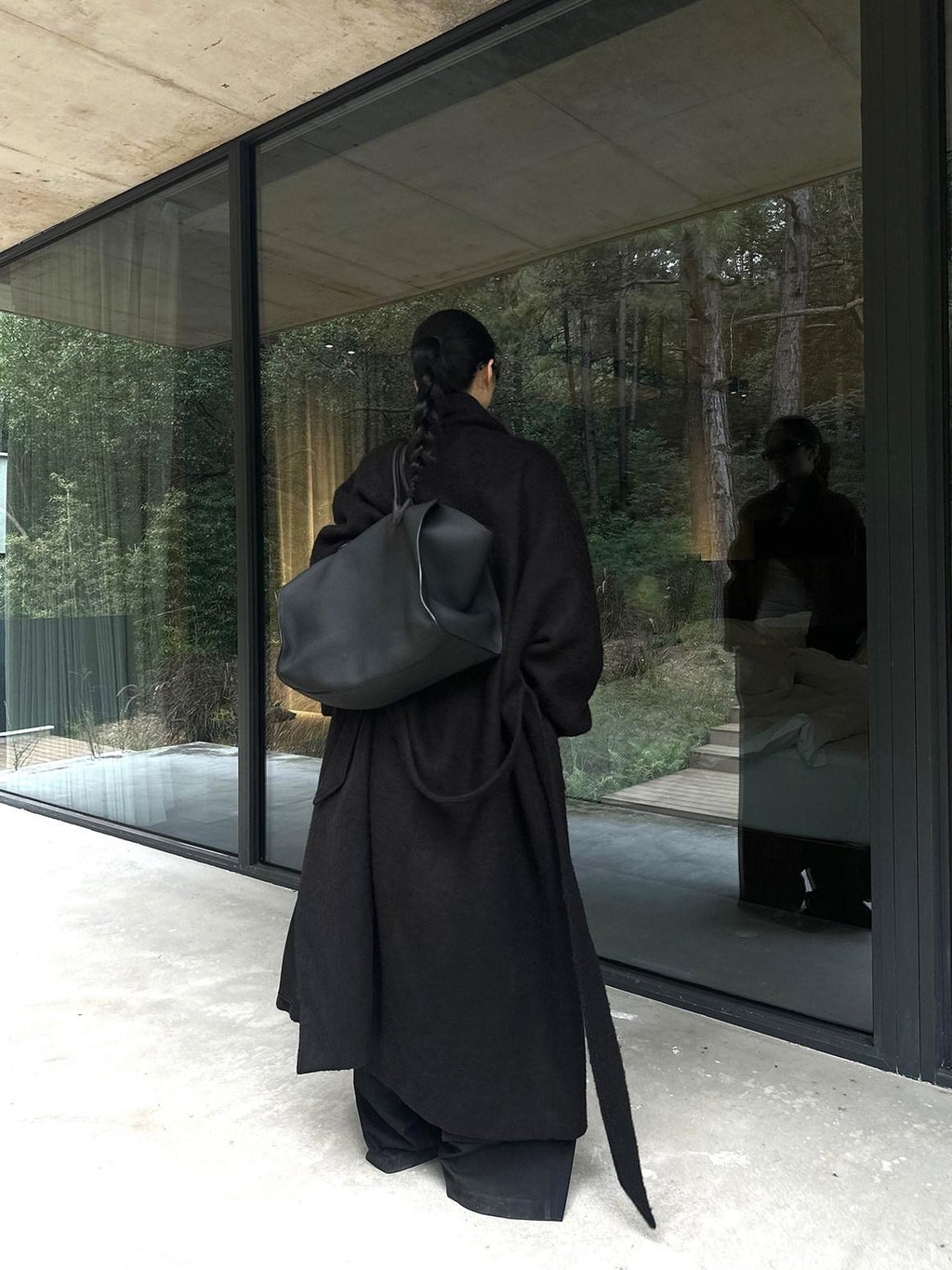 rovente Regal Black Stand Collar Belted Oversized Women's Wool Long Coats