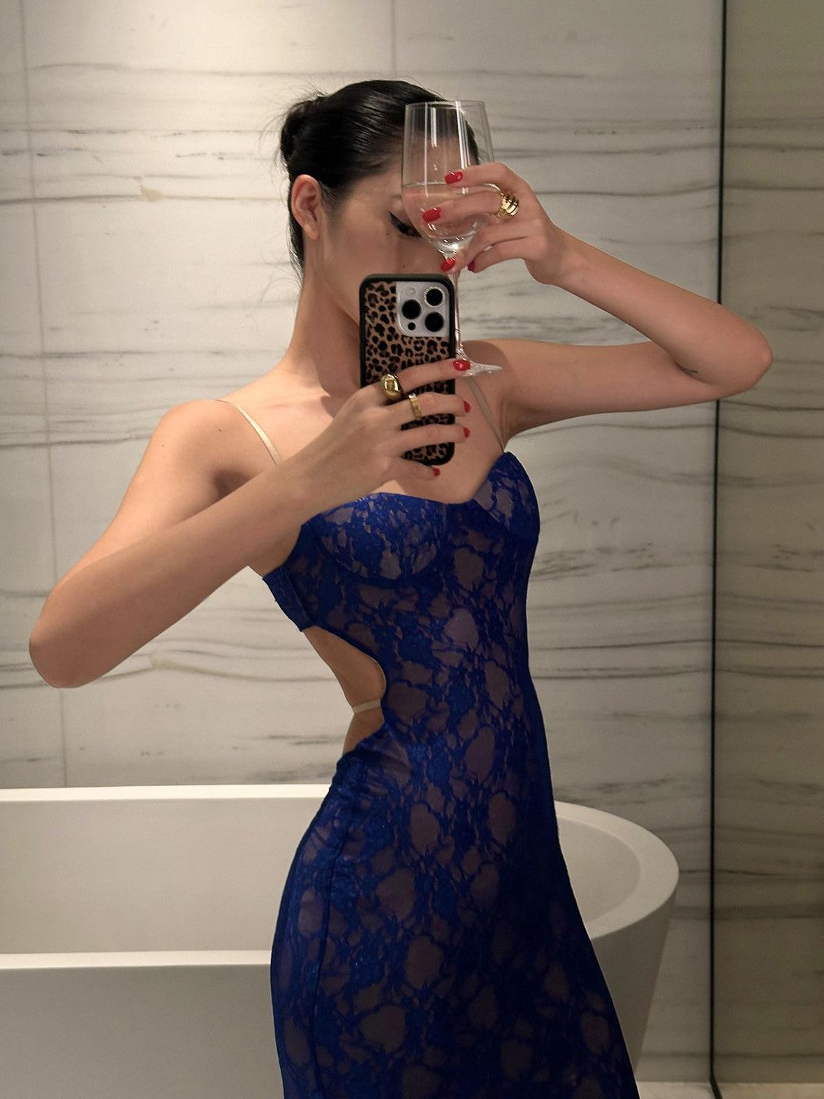 rovente Royal Blue Spaghetti Strap Open Back Mermaid Tail Women's Bodycon Maxi Dresses