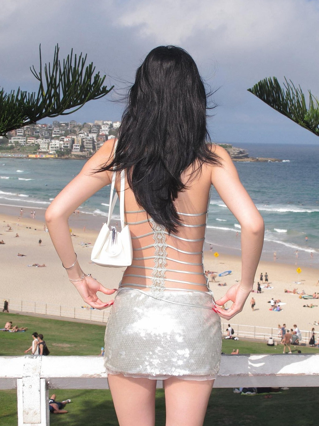 rovente Sea Wave Gray Green Lace Cami Slim Fit Women's Acetate Matching Skirt Sets