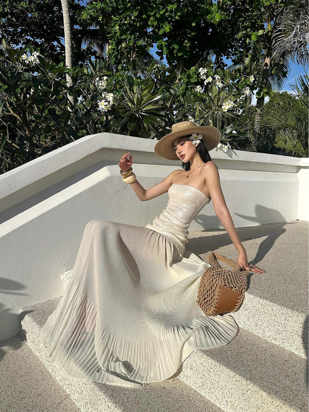 rovente Seaside Sequin Floor Length Women's Tulle Strapless Maxi Dresses