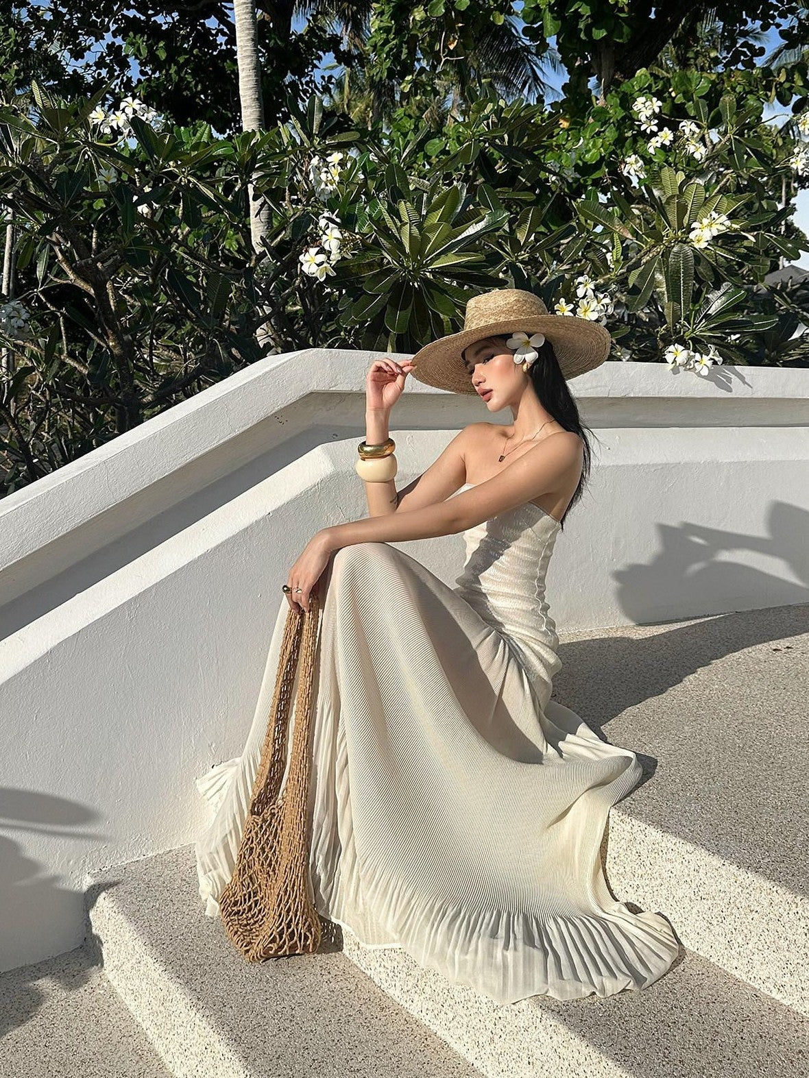 rovente Seaside Sequin Floor Length Women's Tulle Strapless Maxi Dresses